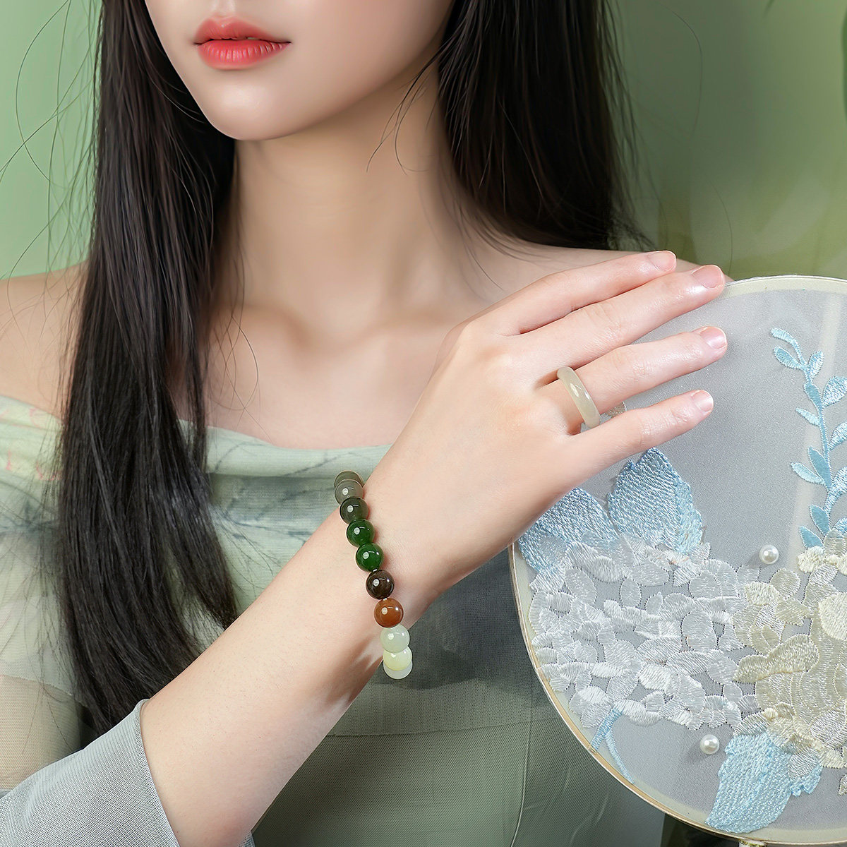 Shipulin natural clear water Hetian jade peace ring ring bracelet with certificate for girlfriend’s mother