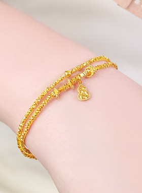 【新品】诗普琳 足金黄金5G工艺碎碎冰葫芦蹦迪珠双圈手链 送女礼