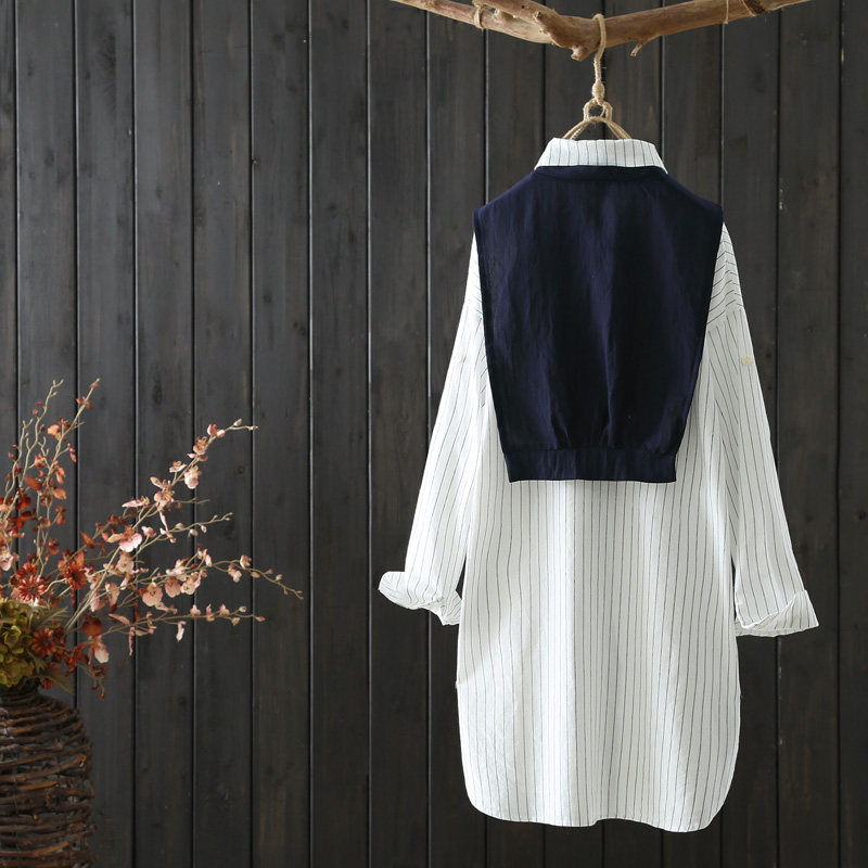 秋系原创文艺范宽松条纹长袖衬衫 秋系衬衫