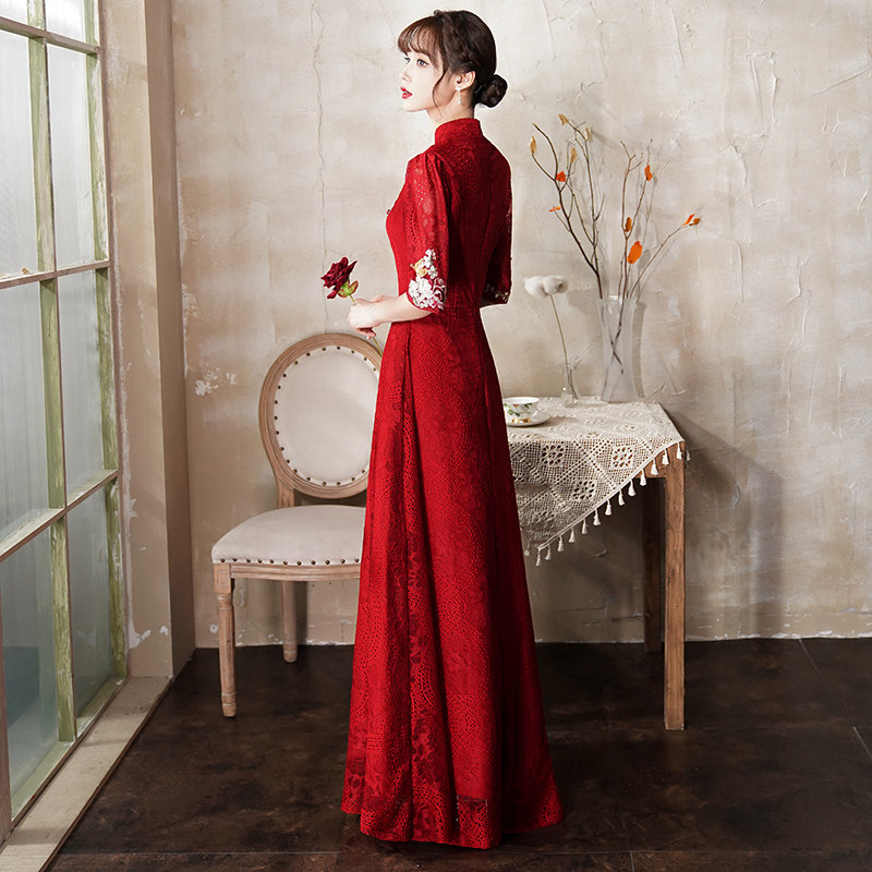 中式新娘旗袍2020新款酒红色敬酒服 梵蒂歌礼服/晚装