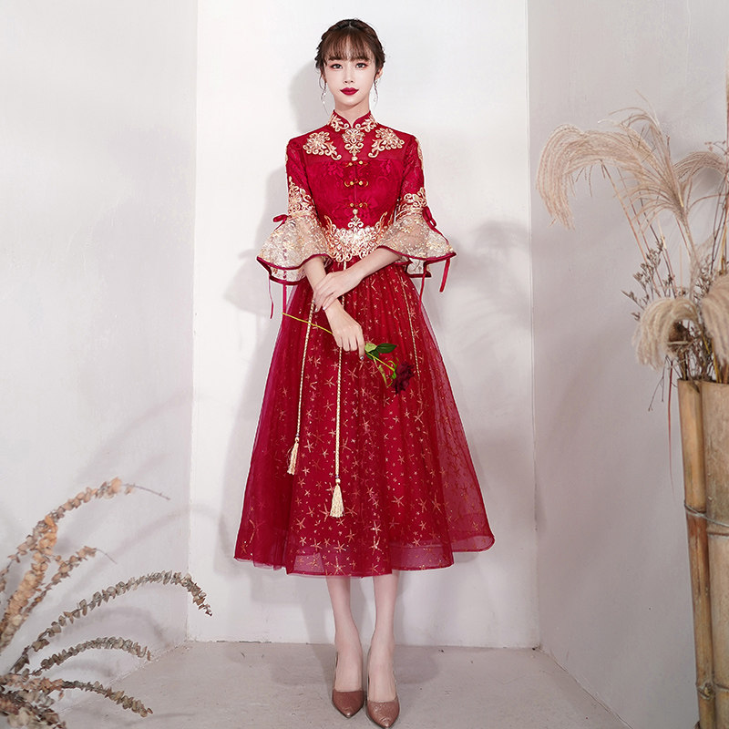 中式新娘2020新款酒红色旗袍敬酒服 梵蒂歌礼服/晚装