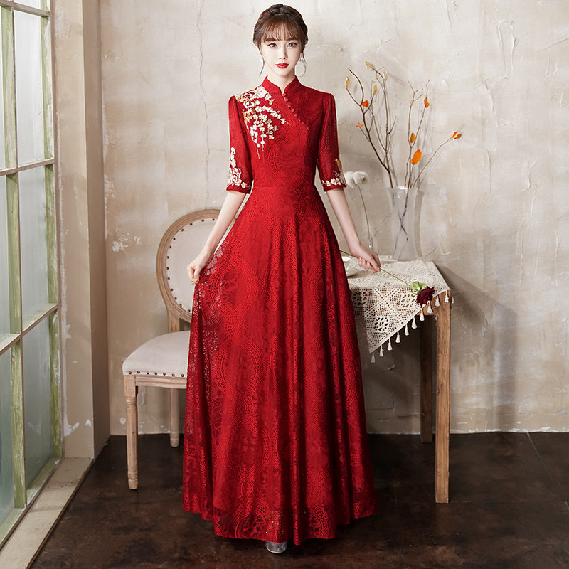 中式新娘旗袍2020新款酒红色敬酒服 梵蒂歌礼服/晚装
