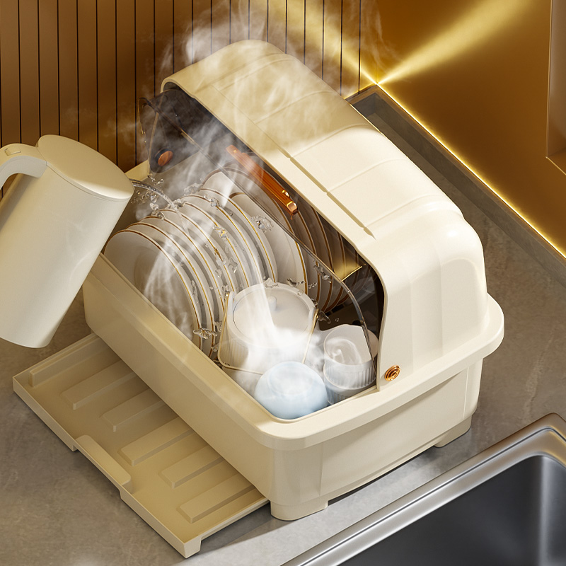 放碗筷收纳盒带盖装餐具碗碟盘置物架家用厨房沥水碗柜塑料储物箱