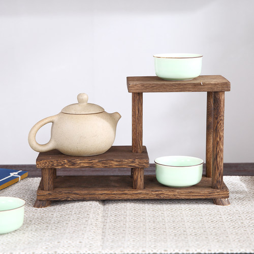 博古架小实木中式迷你桌面摆件紫砂壶展示架多宝阁茶具架子置物架 - 图2