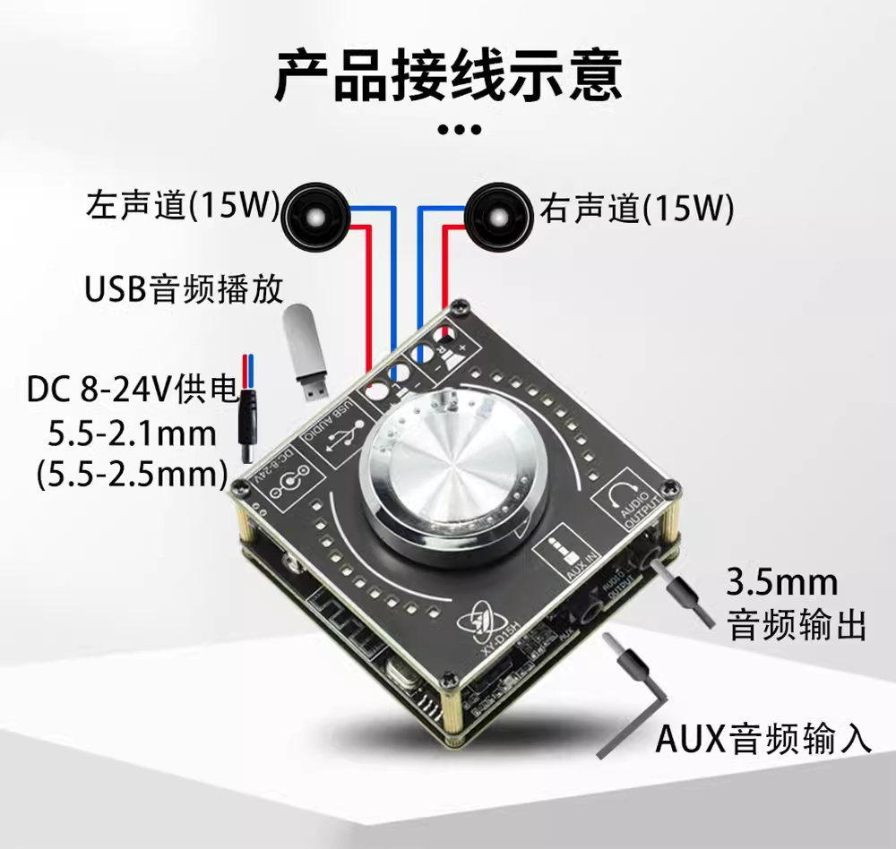 10W15W20W立体声蓝牙音频数字功放板模块音量频谱音乐节奏灯D15H - 图1