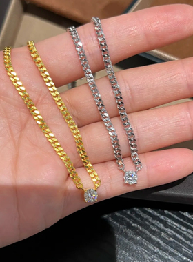 超闪单钻莫桑钻50分古巴项链纯银