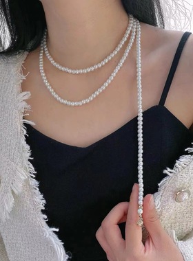 韩国高级设计多层珍珠爱心项链女