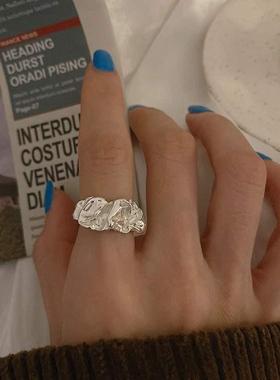 复古不规则金属褶皱开口戒指女时尚个性冷性风小众设计感指环