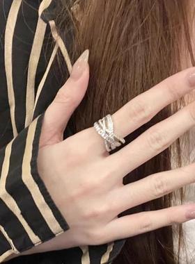 新款银色锆石百搭复古气质精致小清新百搭食指戒可调节开口戒指