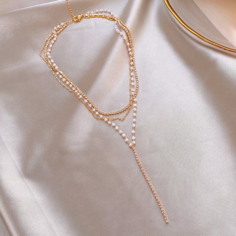 叠带ins网红项链女小众锁骨链珍珠个性简约项圈短颈带脖链choker