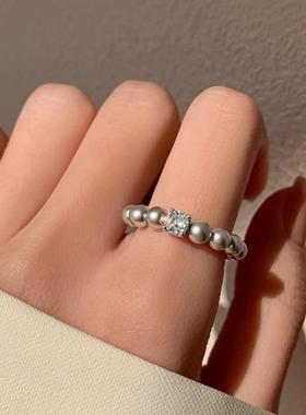 珍珠小方糖锆石戒指女轻奢小众设计高级感食指戒网红气质指环