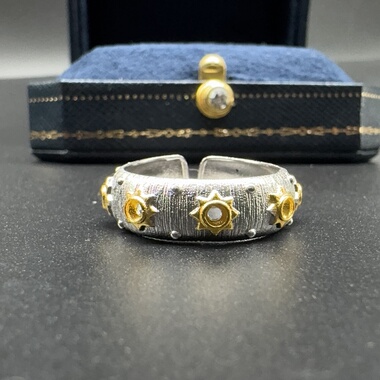 S925银镀金戒指空托复古宫廷风拉丝工艺高级感戒指托女时尚精致