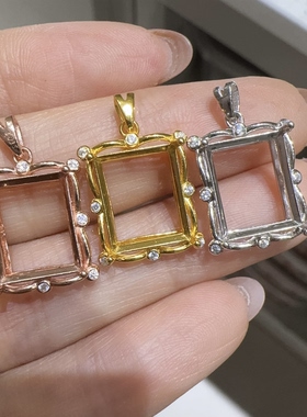 银镀金吊坠空托时尚清新简约四爪长方形10×12mm百搭女项坠银托