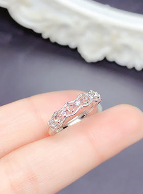 S925银排戒圆形2*2mm4颗镶嵌 蕾丝花边设计轻奢时尚百搭戒指