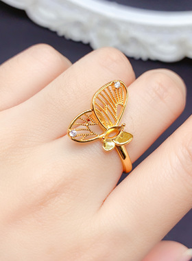 S925银戒指空托女戒托镶嵌蝴蝶5times3×6mm钻石戒指托女戒托镶嵌