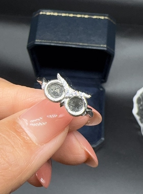 银镀金戒指空托时尚个性猫眼石镶嵌圆形3mm4mm彩宝开口银托