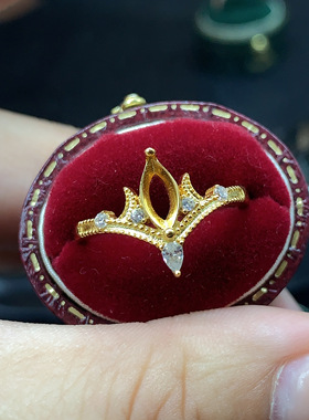 s925银复古皇冠加冕马眼戒指女可调节开口指环镶钻精雕4*8mm