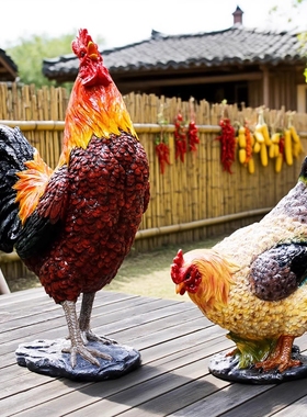 仿真公鸡母鸡落地摆件