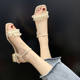 Real skin sandals for women 2024 summer new pearl one-length buckle mid-heel fairy style fashion high heels