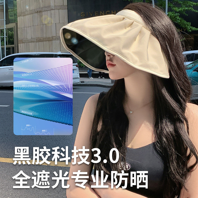 黑胶贝壳防晒帽女防紫外线遮脸大帽檐遮阳加大沿夏季空顶太阳帽子,淘宝优惠券,粉丝福利购,淘宝优惠卷