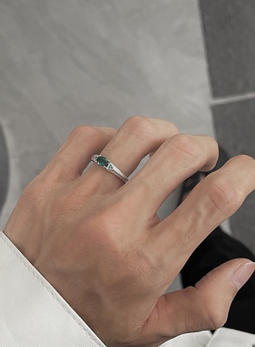 原创绿洲系列复古祖母绿男女食指戒指纯银高级感潮牌小众可调节