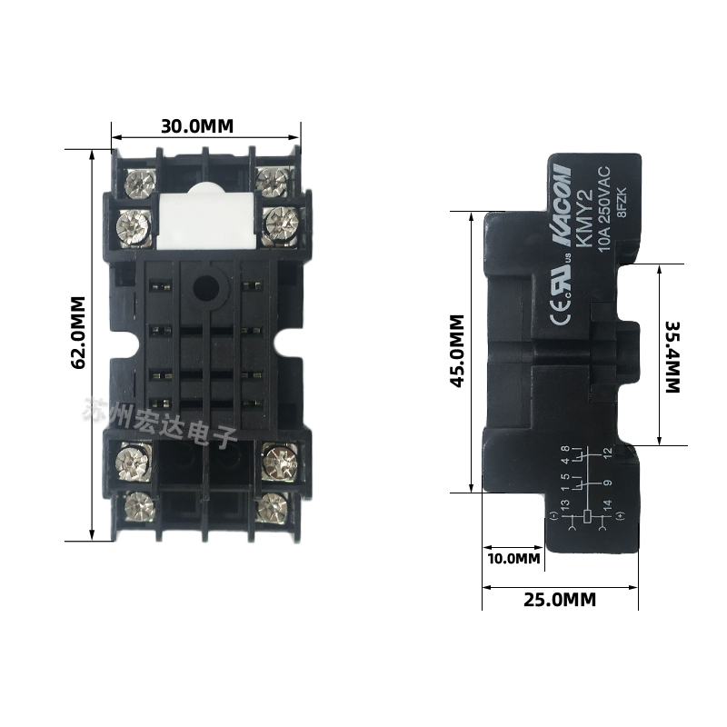 KACON韩国凯昆小型中间继电器KMY2N带底座KMY2八脚5A两开两闭-图2