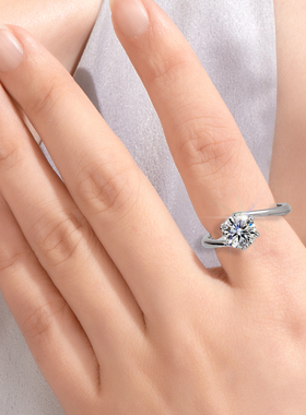 莫桑石钻戒s925银女订六爪求婚