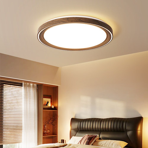 箭牌胡桃木色卧室吸顶灯简约现代中古风主灯全光谱灯护眼房间灯具 - 图3