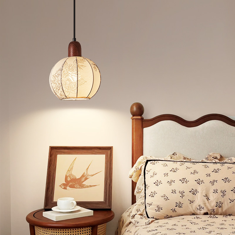 箭牌法式中古风布艺餐厅灯吊灯2025新款胡桃木色主卧室床头小吊灯,淘宝优惠券,粉丝福利购,淘宝优惠卷