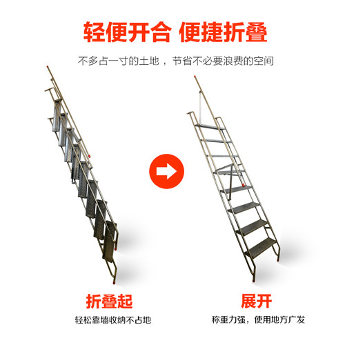 折叠梯家用不锈钢靠墙折叠梯户外贴墙楼梯车库店铺隐形梯工厂直销 - 图1
