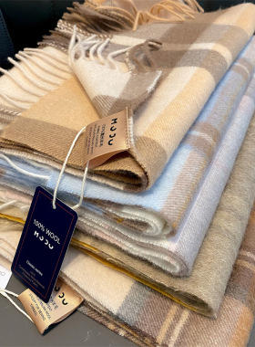 美拉德100%wool澳洲纯羊毛格子围巾冬季百搭保暖情侣围脖学生送礼