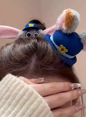 疯狂动物城毛绒发饰尼克狐尼克朱迪发圈发夹新款超萌可爱侧边夹