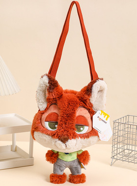 迪士尼正版授权疯狂动物城朱迪尼克萌脸毛绒斜挎玩偶大容量单肩包