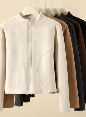 H119考拉绒外套运动女秋冬新款立领双弧曲线紧身上衣拉链气质开衫