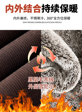 棕咖色加绒阔腿裤子女冬季高腰垂感直筒雪尼尔羊羔绒加厚保暖棉裤