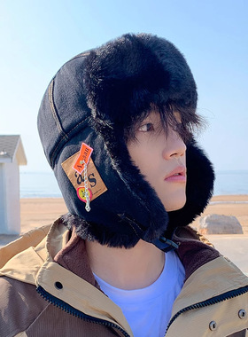 新款贴布链条雷锋帽冬季保暖加厚加绒雷锋帽潮流护耳防寒雷锋帽男