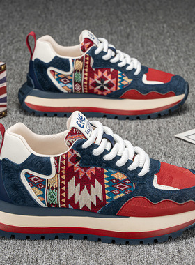 2025春秋新款男鞋潮流时尚印花刺绣运动休闲鞋舒适厚底增高鞋子男
