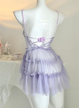 紫色蕾丝纯欲风带钢圈吊带裙小胸友好甜美睡衣女高级感露背家居服