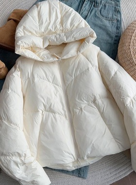 米白色短款连帽棉服外套女2025年冬季新款冬装棉衣面包服保暖棉袄