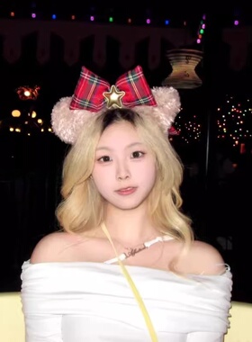迪士妮圣诞节限定雪莉玫发箍大蝴蝶结毛绒头箍游乐园拍照发饰