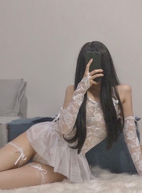 纯欲少女蕾丝吊带裙性感透视婚纱套装新娘睡裙玫瑰刺绣连衣裙205