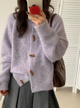 毛针织衫女秋冬季宽松软糯休闲温柔氛围感复古牛角扣外套上衣