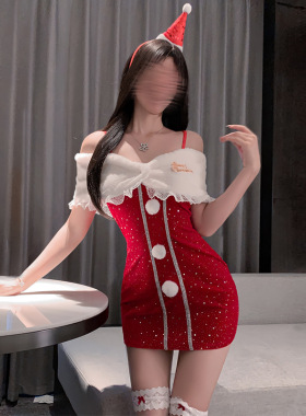 性感圣诞套装纯欲毛绒可爱抹胸包臀裙圣诞衣服氛围感辣妹御姐裙