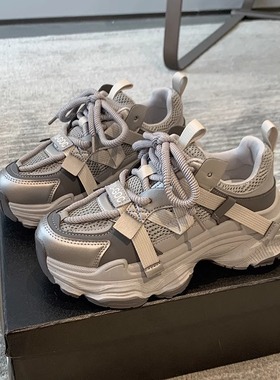 网面老爹鞋女厚底松糕2025年春季新款百搭爆款小个子增高休闲女鞋