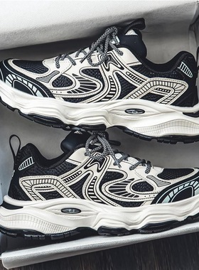 2025春季男鞋新款透气网面鞋子男潮流百搭厚底运动鞋休闲老爹鞋男