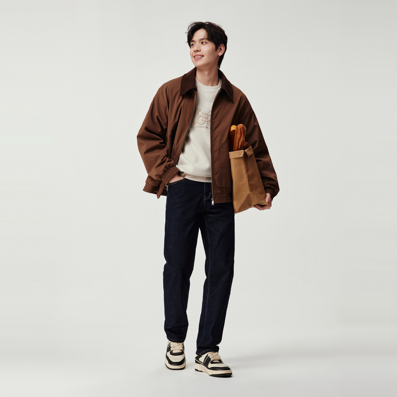 【透汽轻盈】九牧王牛仔裤25秋季新款深色水洗弹力宽松直筒牛仔