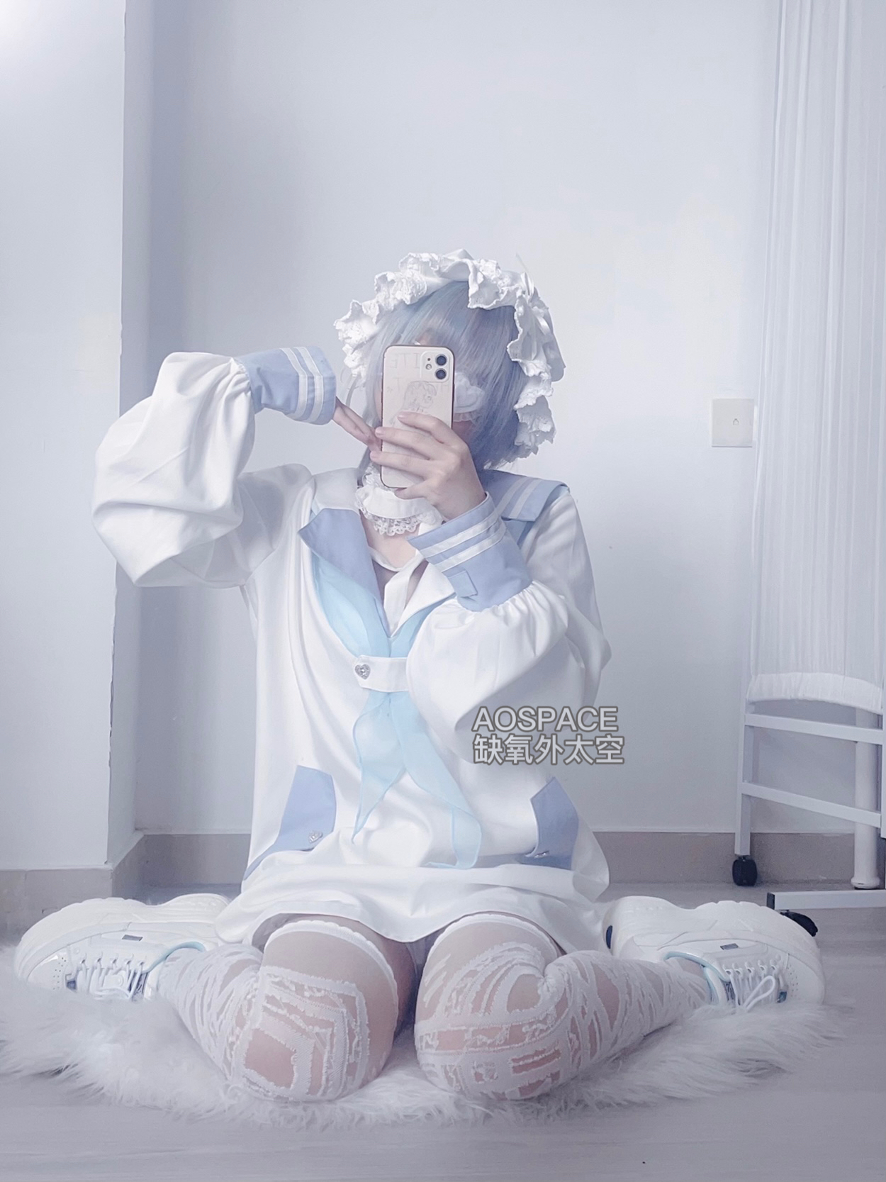 缺氧外太空【虚拟游戏】自制挂脖拼色断襟亚比宽松水手领长款上衣 - 图2