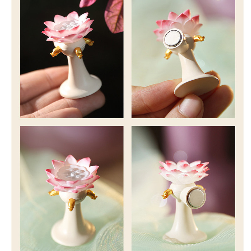 河南博物院文创发光冰箱贴定制北京故宫馆彩绘白陶莲花灯纪念品