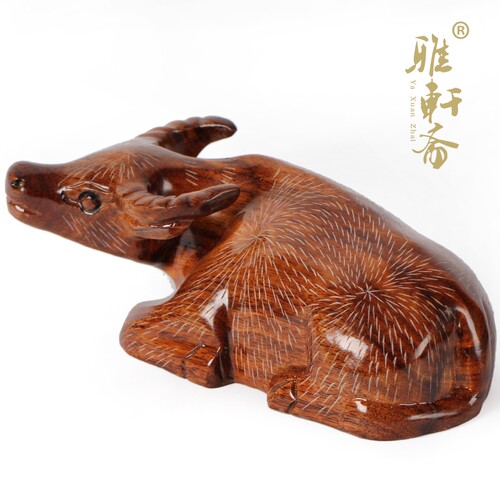 红木雕刻工艺品 东阳木雕牛家居客厅摆件 实木质生肖卧牛装饰摆设 - 图1