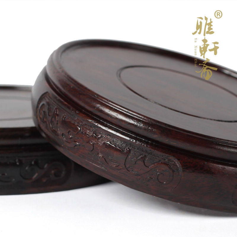 雅轩斋红木奇石花盆底座 圆形木雕工艺品花瓶实木质摆件底座成套,淘宝优惠券,粉丝福利购,淘宝优惠卷